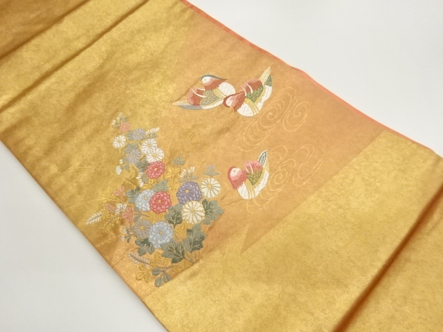 JAPANESE NAGOYA OBI / WOVEN AUTUMN FLOWERS